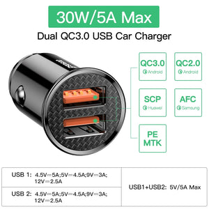 Eaiser-30W USB Car Charger Quick Charge 4.0 3.0 FCP SCP USB PD For Xiaomi iPhone 12 13 14 15 Pro Fast Charging Car Phone Charger