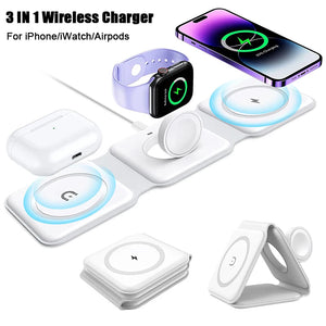 Eaiser-3 in 1 Magnetic Wireless Charger Stand Pad for iPhone 15 14 13 Pro Max Airpods iWatch Super Fast Wireless Charging Dock Station