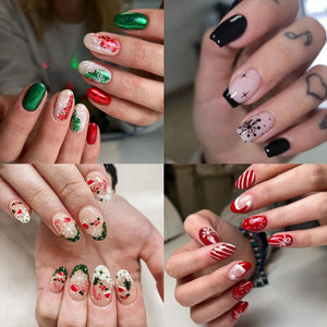 Christmas nails   24Pcs/Box Christmas Women Wearable Fake Nails Finished Full Cover Europe America Christmas Collection Short Flat Nails Art Gift
