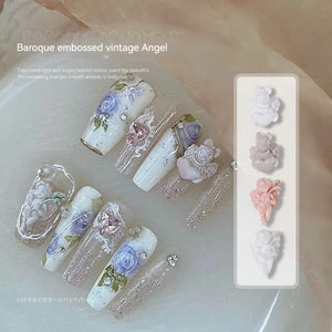 Christmas nails    12PCS Mini Nail Jewelry Exquisite Relief Angel Retro Style Baroque Cubic Milk Gray Resin Nail Decorations Exquisite Unique