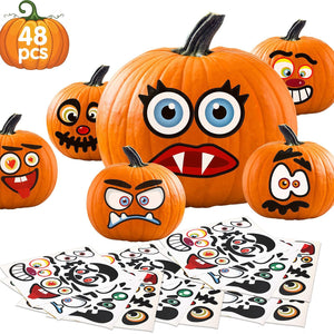 Eaiser  k-pop aesthetic   16/8 Sheets Halloween Stickers Expression Pumpkin Decorative DIY Sticker Ghost Face Self-adhesive Sticker Halloween Party Decor