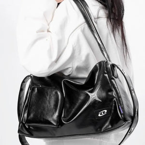 Eaiser - Silver Y2k Tote Bags for Women Aesthetic Luxury Designer Large Capacity Shoulder Bag Commuter Pu Leather Shopper Handbag