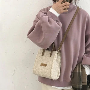 Eaiser - 2023 Women Winter Shoulder Bag Lamb Wool Warm Soft Autumn Ins Square Cross-body Portable Casual Beige Khaki Girls Preppy Style