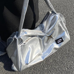 Eaiser - Silver Y2k Tote Bags for Women Aesthetic Luxury Designer Large Capacity Shoulder Bag Commuter Pu Leather Shopper Handbag