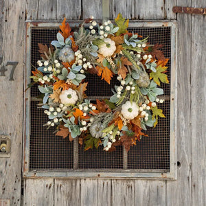 Thanksgiving Artificial Fall Maple Leaf And Pumpkin Wreath For Front Door Home Farmhouse Decor Harvest Festival Hanging Garland