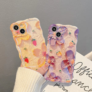 Glossy Laser Oil Painting Flowers Phone Case For iPhone 14 Pro Max 11 12 13 Pro Max 14Plus Luxury Shockproof Soft Silicone Cover