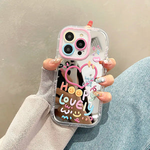 Eaiser - Lovely Girl Heart Mirror Phone Case For iPhone 11 12 13 14 15 Pro Max Shockproof Back Cover