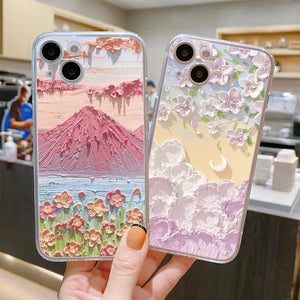 Oil Painting Landscape for IPhone14plus Phone Case 13mini Flowers in The Cloud 15pro Apple 12pro Soft New