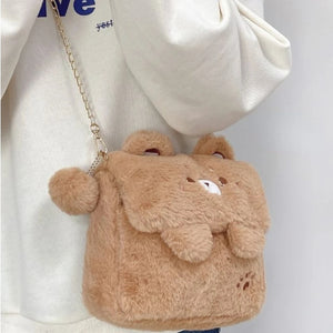 Eaiser MBTI Cute Bear Shoulder Bag for Women Soft Fluffy Kawaii Versatile Trend Purse Winter Casual Girls Kid Solid Color Crossbody Bag