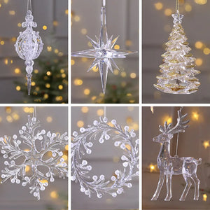 Eaiser - 15cm Christmas Snowflake Piece Xmas Tree Pendants Noel Crystal Deer Wreath Hanging Ornaments Merry Christma Decor For Home 2023