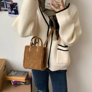 Eaiser - 2023 Women Winter Shoulder Bag Lamb Wool Warm Soft Autumn Ins Square Cross-body Portable Casual Beige Khaki Girls Preppy Style