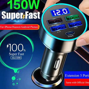 Eaiser-150W 5 Ports  Car Charger Fast Charging PD QC3.0 USB C Car Phone Charger Type C Adapter in Car For iphone Samsung Huawei Xiaomi