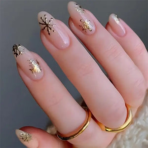 Eaiser Christmas nails   24Pcs Christmas Exclusive False Nails Wearable Xmas Style Fake Nails Checked Snowflake Design Full Cover Press on Manicure Tips*