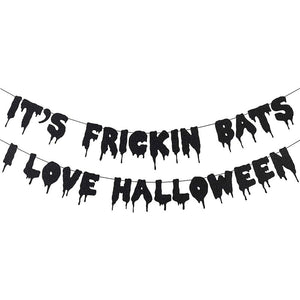 Eaiser  k-pop aesthetic   IT'S FRICKIN BATS I LOVE HALLOWEEN Party Banner Halloween Hanging Garland Paper Bunting Happy Halloween Party Home Decorations