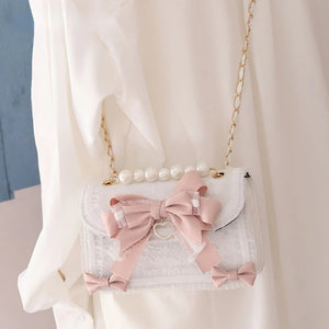 Eaiser MBTI Lolita Bow Lace Shoulder Bag for Girl Pearl Jk Kawaii 2023 New Trend Purse Japan Style Gentle Female Designer Crossbody Bag