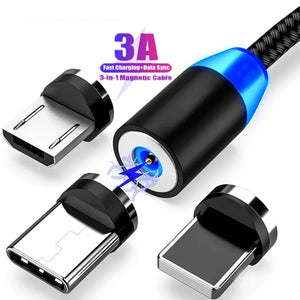 Eaiser-3A LED Magnetic USB Cable Fast Charging Type C Cable Magnet Charger Data Charge Micro USB Cable Mobile Phone Cable USB Cord