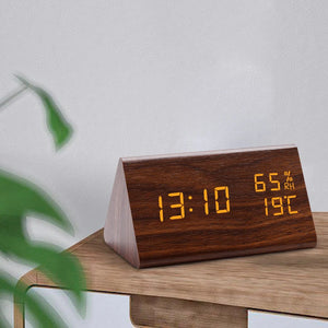 Digital Clock LED Wooden Alarm Clock Table Sound Control Electronic Clocks Desktop USB/AAA Powered Desperadoes Home Table Decor