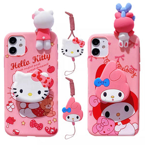 Eaiser - For iPhone 6 6s 7 8 X Xs Max XR 11 12 13 14 15 Pro SE Max Case My Melody Hello Kitty TPU Soft Phone Case With Holder Strap Rope