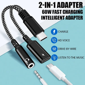 Eaiser-2IN1 Type C To 3.5mm Jack Earphone Charging Cable Converter USB 3.0 to Type C OTG Adapter for MacbookPro Samsung Xiaomi Huawei