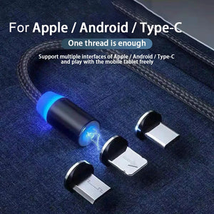 Eaiser-3A LED Magnetic USB Cable Fast Charging Type C Cable Magnet Charger Data Charge Micro USB Cable Mobile Phone Cable USB Cord