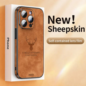 Eaiser - Luxury Deer Leather Phone Case For iPhone 14 13 12 15 Pro Max Lens Glass Bumper Shockproof Silicone Cellphone Cover Fundas Coque