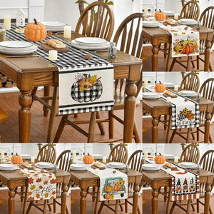 Eaiser - Cotton Pumpkin Print Table Runner Halloween/Thanksgiving Tablecloth 33cm*180cm Farmhouse Kitchen Dining Room Table Decor