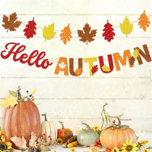 Thanksgiving Party Decoration Harvest Festival Party Hello Autumn Maple Pumpkin Pull Flag Holiday Birthday Party Hanging Garland