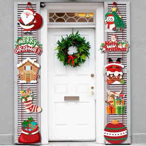 Eaiser - 1pair Santa Claus Snowman Couplet Merry Christmas Door Hanging Banner 2024 Noel Home Decoration Navidad 2023 Christmas Party