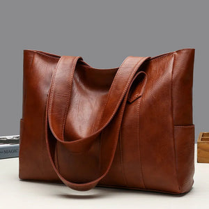 Eaiser -  2023 New Casual PU Leather Large Capacity Tote Bags for Women Fashion Solid Color Zipper Female Shoulder Bag Ladies Handbag