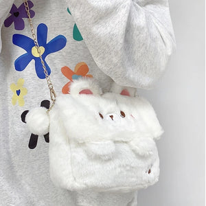 Eaiser MBTI Cute Bear Shoulder Bag for Women Soft Fluffy Kawaii Versatile Trend Purse Winter Casual Girls Kid Solid Color Crossbody Bag