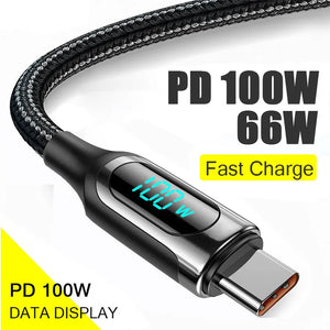 Eaiser-7A 100W PD Fast Charging Type C to Type C Cable 6A 66W Digital Display USB to Type C Cable For Xiaomi HUAWEI Macbook iPad