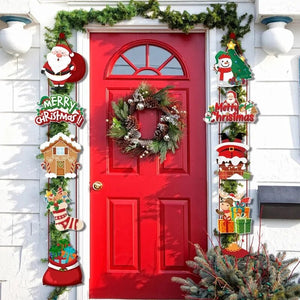 Eaiser - 1pair Santa Claus Snowman Couplet Merry Christmas Door Hanging Banner 2024 Noel Home Decoration Navidad 2023 Christmas Party