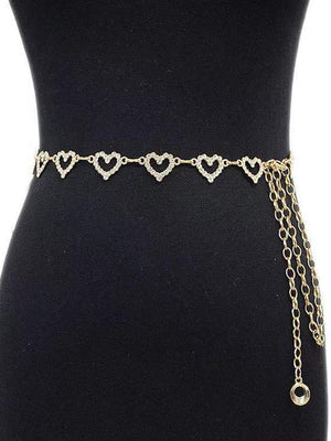 Eaiser Heart Rhinestone Silver Gold Metal Chain Women's Belt Waist Chain