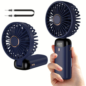 Eaiser 1pc Mini Portable Fan, Handheld Fan Personal Mini Fan USB Rechargeable With 5 Speeds, 90° Foldable Battery Operated Mini Fan With LED Display, Desk Fan Working Time For Office Bedroom Outdoor Travel Camping Back To School Supplies