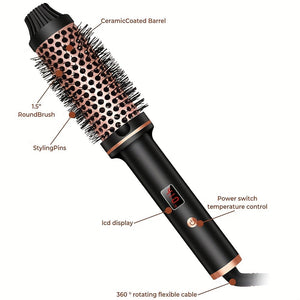 Eaiser Thermal Brush 1.5 In Heated Curling Brush Ceramic Curling Comb Volumizing Brush Curling Iron Dual Voltage Travel Curling Iron With LCD Display 10 Temperatures Heated Round Brush
