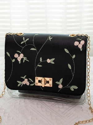 Eaiser Urban Casual Flower Embroidered Leather Double Layer Messenger Bag Women