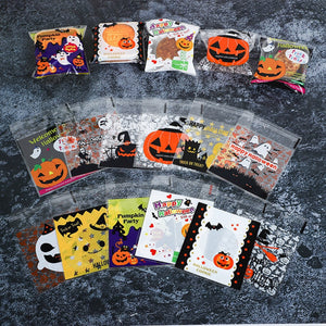Eaiser 100Pcs Halloween Candy Bags Kids Trick Or Treat Party Dessert Gift Bag Cartoon Pumpkin Ghost Happy Halloween Party Decor
