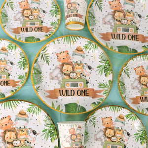 Eaiser Jungle Animal Tableware Set Wild One Birthday Party Decor Kids Green Forest Party Supplies Jungle Safari Theme Party Decor