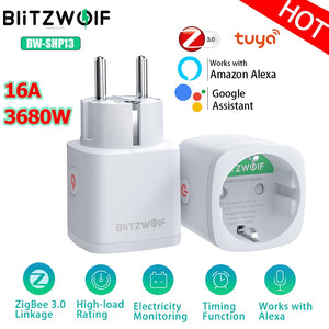 BlitzWolf EU Plug Smart Socket Zigbee 3.0 Power Outlet Electricity Monitor Tuya Remote Control Timer work with Alexa Google Home