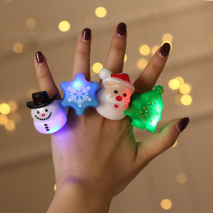 Eaiser Christmas Gift Merry Christms Party Finger Lights Santa Claus Snowflake Xmas Tree Snowman Ring Children Finger Toys Natol Gift