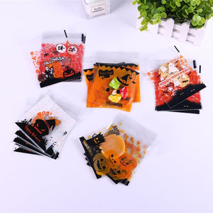 Eaiser 100Pcs Plastic Bags Halloween Candy Gift Cookie Bags Self-Adhesive Biscuits Baking Packaging Bag Halloween Party Decor Supplies