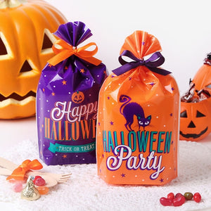 Eaiser 25Pcs Orange Pumpkin Halloween Gift Bags Happy Halloween Cookie Candy Boxes Halloween Decoration For Home Plastic Packaging Bag