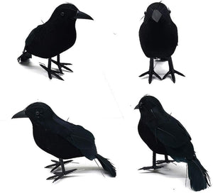 Eaiser Halloween Simulation Feather Crow Pendants Fake Black Flocking Bird Artificial Black Crow Scary Props Home Haloween Party Decor