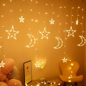LED String Lights Christmas Decoration Star Moon New Year Garland Curtain Fairy Lights  Holiday for Bedroom Bulb Outdoor Lamp