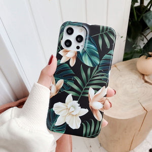 Matte Floral Case For iPhone 12 mini 13 11 Pro Max XR XS Max X 7 8 Plus Soft TPU Tropical Leaf Flowers Girl Phone Cases Cover