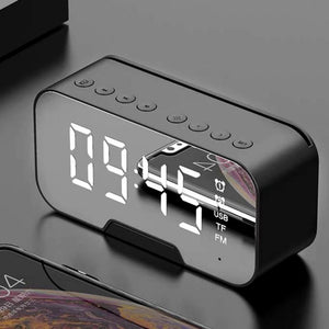 Mirror Wireless Speaker Bluetooth5.0 Dual Alarm Clock With Phone Holder Hands-free Calling FM Radio Soundbox With Mic