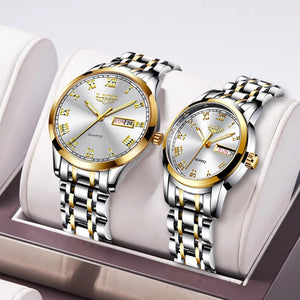 Eaiser      Couple Watches for Lovers Quartz Wristwatch Fashion Business Men Watch for Women Watches Stainless Steel White Gold Pair Hour
