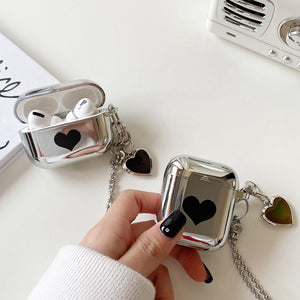 Case with Heart Keychain Necklace For Apple Airpods 1 2 Pro Earphone Case Plating Hard PC  Change Color Cover For Air Pods 3