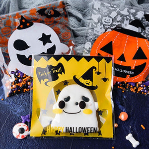Eaiser 100Pcs Halloween Candy Bags Kids Trick Or Treat Party Dessert Gift Bag Cartoon Pumpkin Ghost Happy Halloween Party Decor
