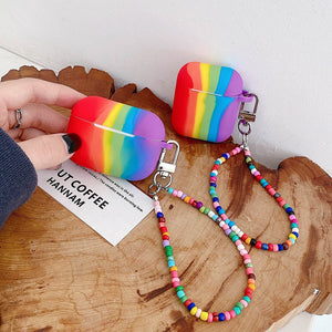 Cute Rainbow KeyChain Bracelet  Silicone Earphone Accessories Case For Apple Airpods 1 2 Pro 3 Soft Colorful Wristband Cover